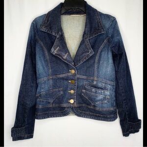 DKNY Dark Blue Fitted Denim Jacket with Brass Buttons